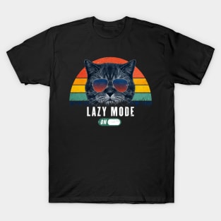 Retro Funny cat Lazy mode on 80s Chill mode Gift for Cat Lover T-Shirt